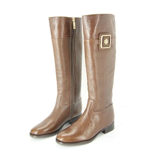 Tory Burch Leather Julian Logo Plaque Riding Boots  Coconut 5.5 - Picture 2 of 10